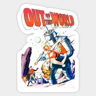 Out of the World 1950 Retro Robot futuristic science fiction Vintage Comic Sticker